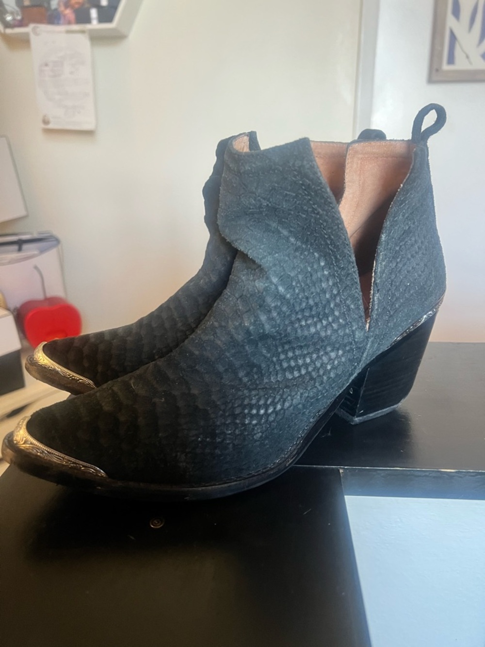 jeffrey campbell cromwell Black Textured Pointed-Toe Ankle Booties